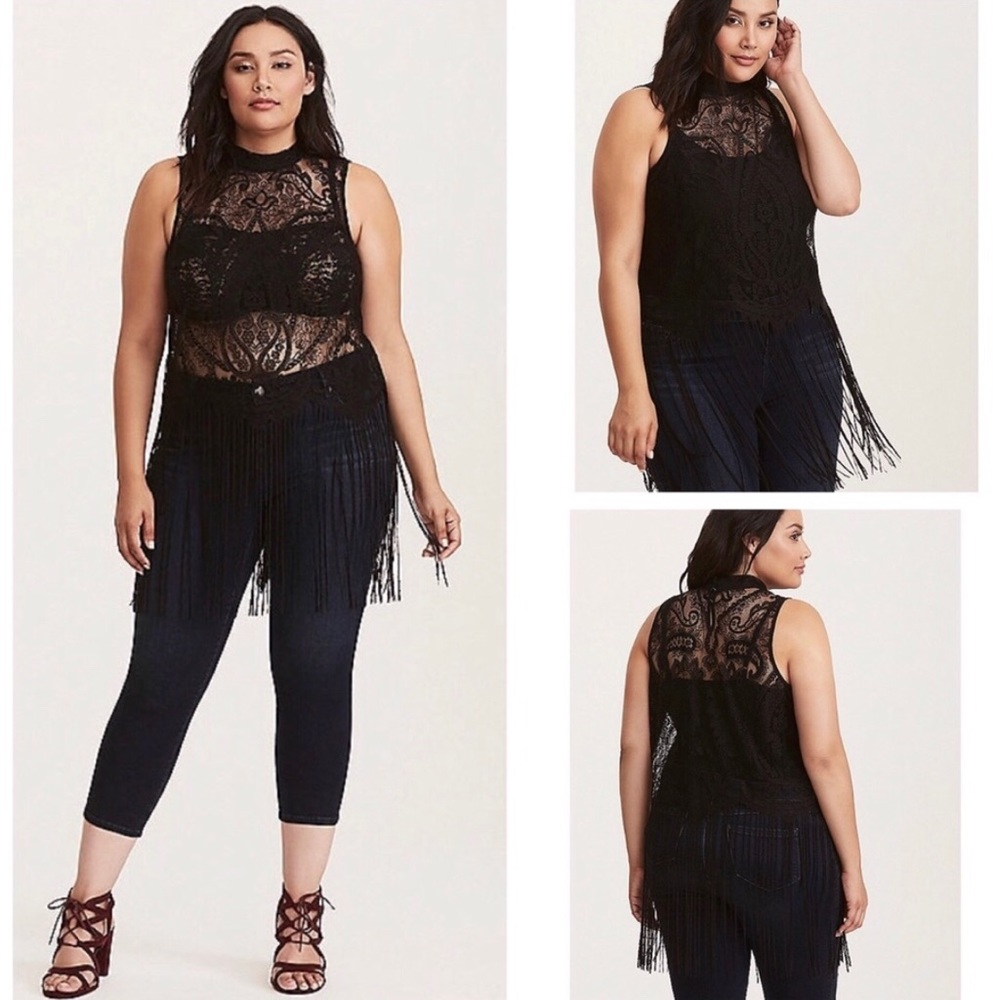 Torrid Black Lace Mock Fringe Tank